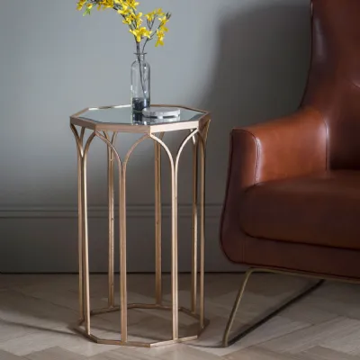 Gold Metal Octagonal Side Lamp Table Clear Glass Top