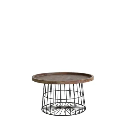 Grey Metal Cage Wooden Tray Top Coffee Table