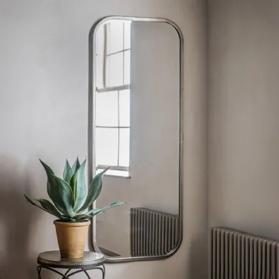 Distressed Champagne Silver Leaner Wall Mirror Rounded Edges