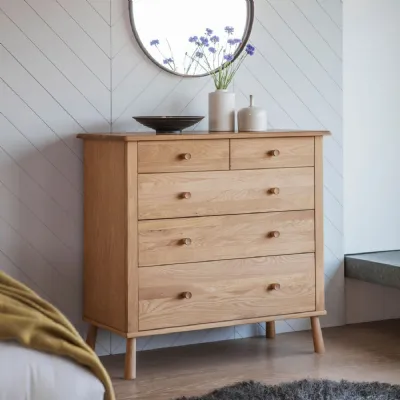 Washed Light Oak 2 Over 3 Chest of 5 Drawers