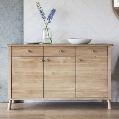 Vintage Light Oak Wide Sideboard 3 Doors 3 Drawers