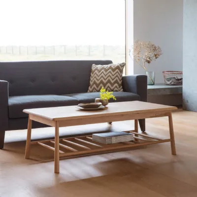 Oak Rectangular Coffee Table with Open Lower Rack Shelf
