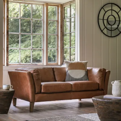 Vintage Tan Brown Leather 2 Seater Sofa