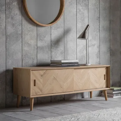Rustic Oak Sliding 2 Door Media Storage Cupboard