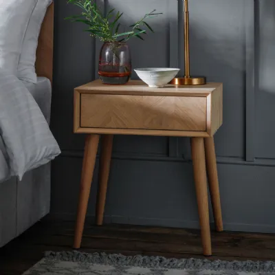 Chevron Oak 1 Drawer Side Lamp End Table