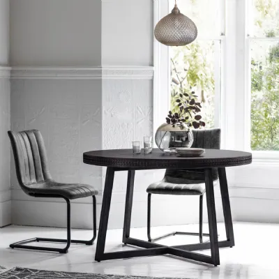 Teak Wood Matt Black Grey Finish 120cm Round Dining Table