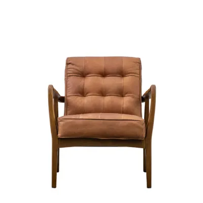 Aged Leather Button Back Armchair