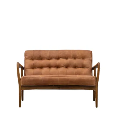 Retro Vintage Brown Leather 2 Seater Sofa