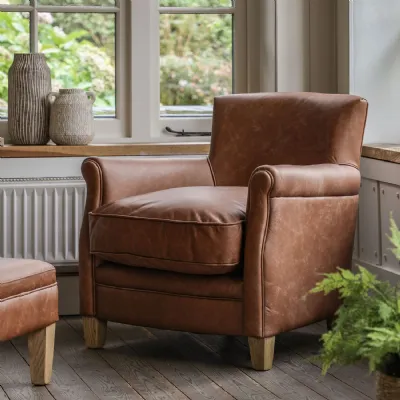 Tan Brown Leather Relaxing Armchair