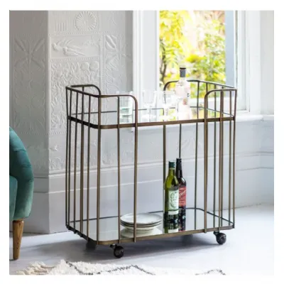 Antique Bronze Drinks Serving Trolley 2 Glass Shelves