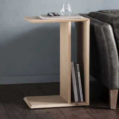 Oak Supper Side Sofa Table with Side Storage Chevron Design