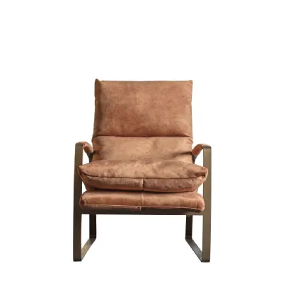 Gold Frame Armchair with Ochre Leather