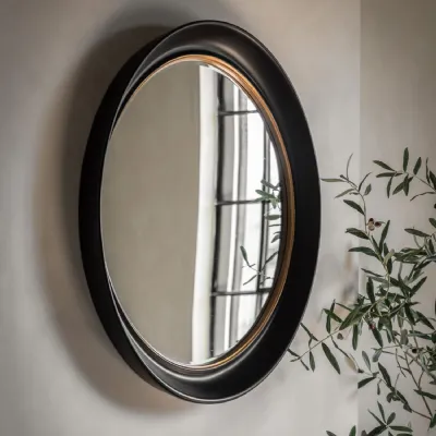 Large Black and Gold Oval Wall Mirror Bevelled Glass