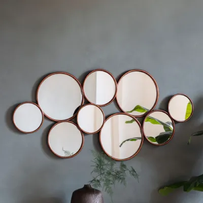 Contemporary Style Art Street Round Flat Decorative Wall Mirror with Copper Frame