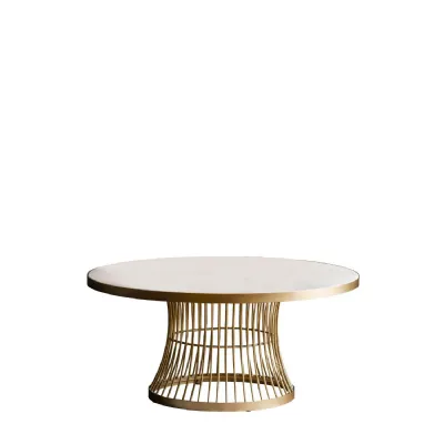 Champagne Metal Wire Marble Top Coffee Table