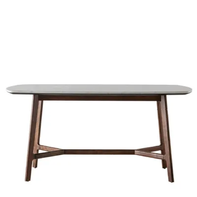 Rectangular Marble Top Dark Wood Leg Dining Table