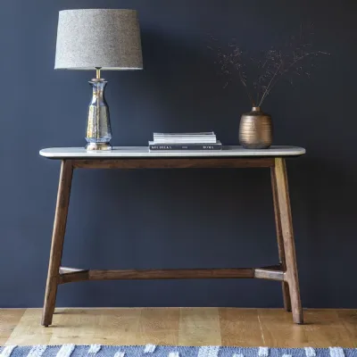 White Marble Top Console Table Dark Wooden Legs