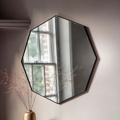 Octagonal Arched Black Metal Frame Wall Mirror 80cm Diameter