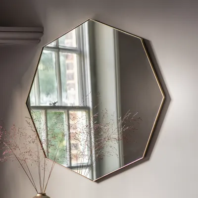 Champagne Gold Thin Metal Framed Octagonal Wall Mirror