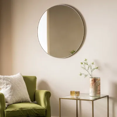 Champagne Slim Metal Framed Round Wall Mirror