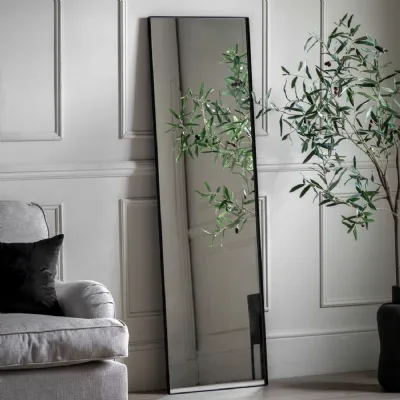 Tall Black Rectangular Leaner Floor Wall Mirror Sleek Design