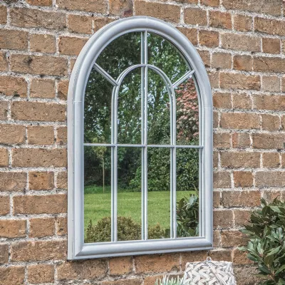 Large Grey Outdoor Metal Frame Window Wall Mirror