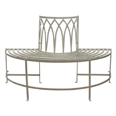 Distressed White Iron Tree Bench