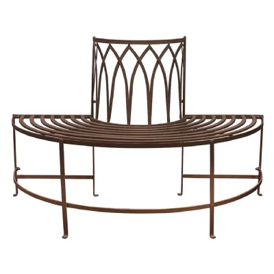 Distressed Brown Iron Tree Bench