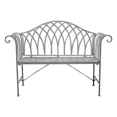 Distressed Grey Metal Outdoor Bench