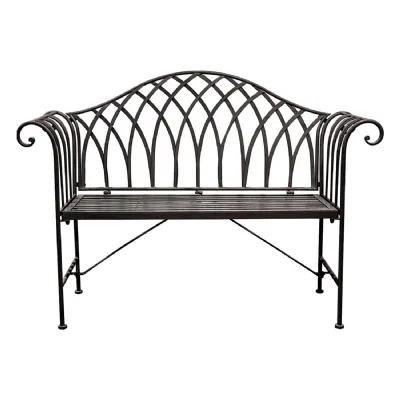 Distressed Black Metal Outdoor Bench