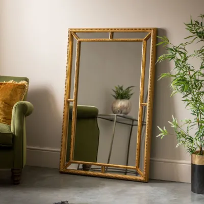 Antique Gold Large Rectangular Leaner Wall Mirror