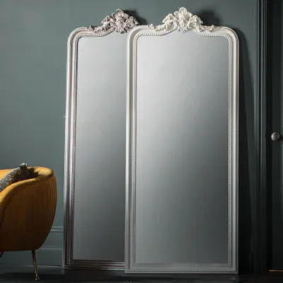 French Full Length Embellished Crown Ornate Silver Mirror
