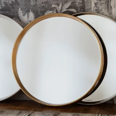 Bevelled Round Gold Framed Wall Mirror