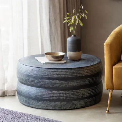 Metallic Charcoal Black Metal Finish Round Coffee Table