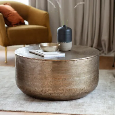 Rustic Antique Bronze Metal Low 80cm Round Coffee Table