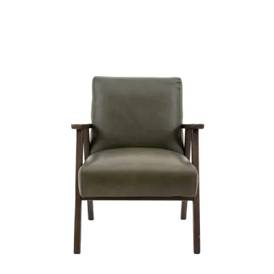 Heritage Green Hide Mid Century Armchair