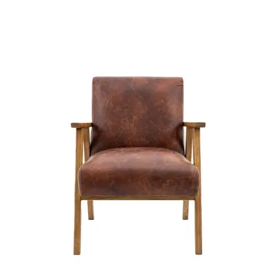 Vintage Brown Hide Mid Century Armchair