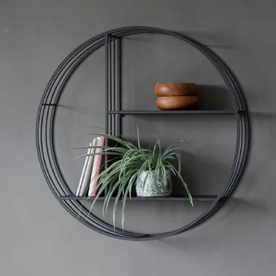 Large Round Black Metal Wall Hanging Display Shelf Unit