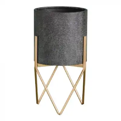 Hoven Large Round Metal Planter Pot Metallic Gold Stand