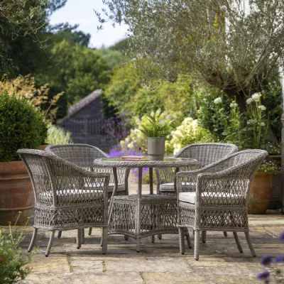 Stone Rattan Weave Outdoor Garden Round 4 Seater Dining Set