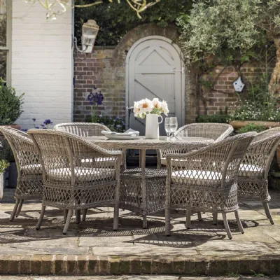 Grey Rattan Outdoor Garden 6 Seater Round Dining Set