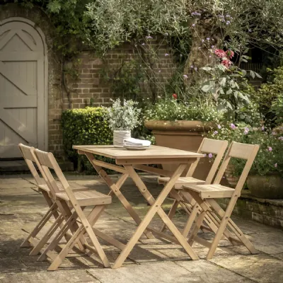 Natural Wood Slatted Outdoor Garden Folding Dining Table Set