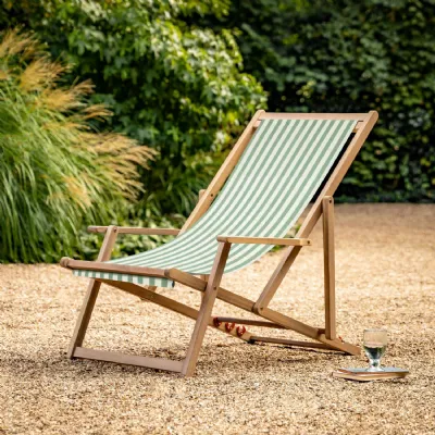Green Acacia Wood Outdoor Deck Chair with Stripe Design