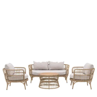 2 Seater Wooden Rattan Garden Lounge Set