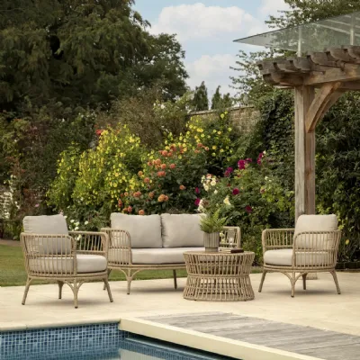 Natural Rattan Garden Lounge 4 Seater Sofa Set