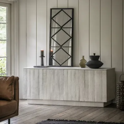 Rustic Whitewashed Wooden 4 Door 170cm Wide Sideboard