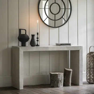 Rustic White Wash Wood Console Hall Table