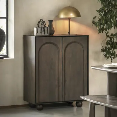 Walnut Dark Wooden Arched Patterned 2 Door Storage Cupboard