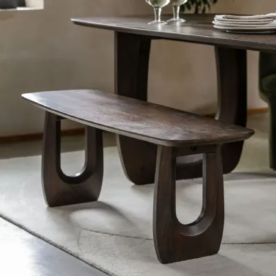 Walnut Dark Wood Retro Style Dining Bench U Shaped Legs