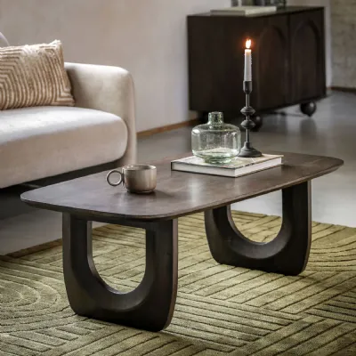 Retro Walnut Dark Wood Coffee Table with U Shaped Legs